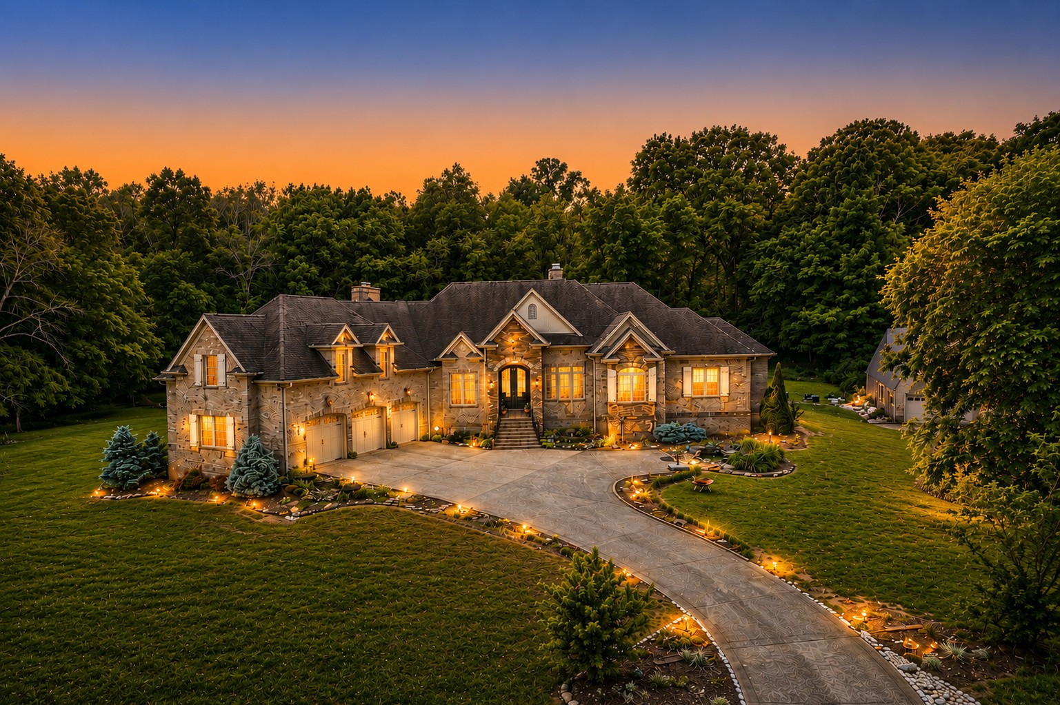 2160 Darks Mill Road aerial view at sunset